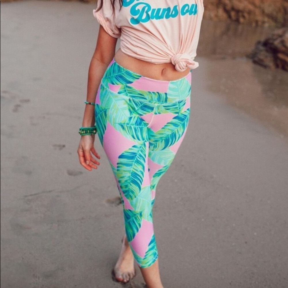Buddy Love Pink Palm Leaf Print Yoga Leggings Pant